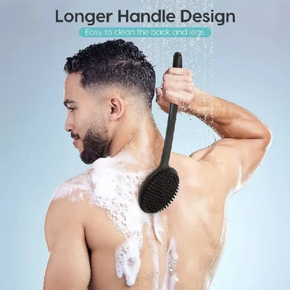 Long Handle Silicone Back Scrubber - Double Sided Exfoliating Bath Brush for Daily Skin Care and Body Massage