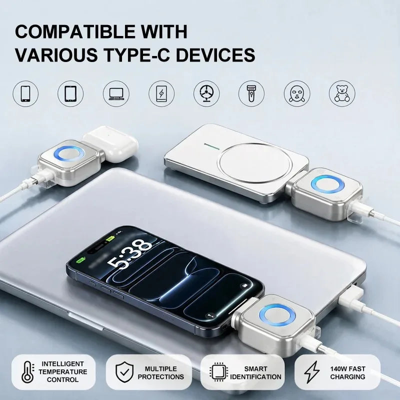 Auto Power Cutoff Charge Adapter 140W Type-C Fast Charge Safety Separator Automatically Cut Power Eject Phone When Fully Charged