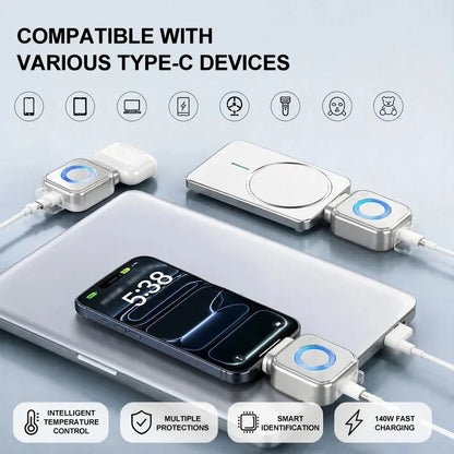 Auto Power Cutoff Charge Adapter 140W Type-C Fast Charge Safety Separator Automatically Cut Power Eject Phone When Fully Charged