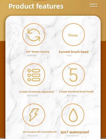 Multifunctional Electric Bath Brush Electric Bath Rubbing Instrument Automatic Waterproof Bath Rubbing Brush With 5 Brush Heads