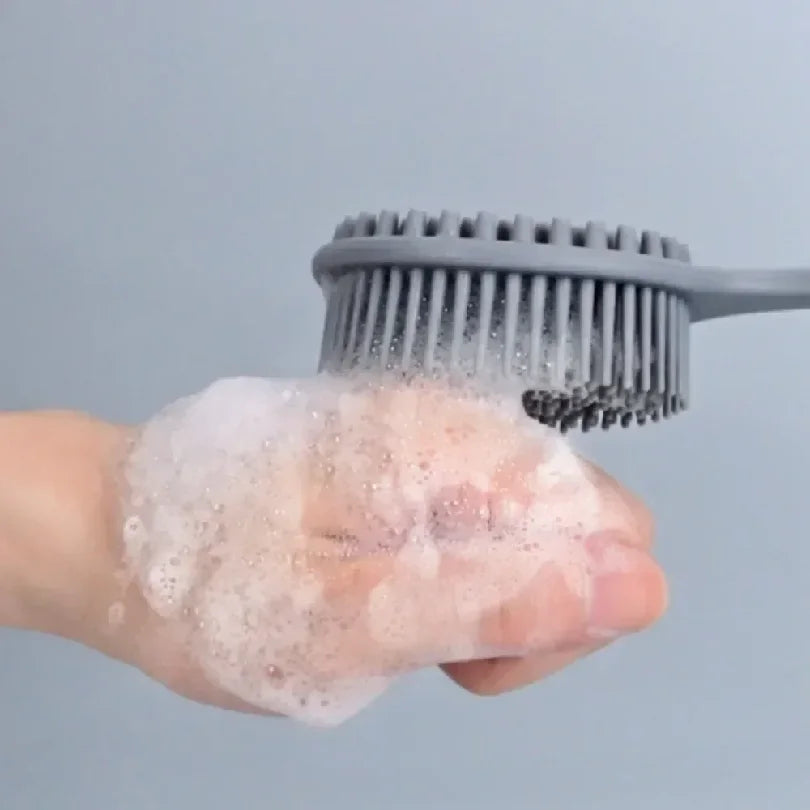 Long Handle Silicone Back Scrubber - Double Sided Exfoliating Bath Brush for Daily Skin Care and Body Massage