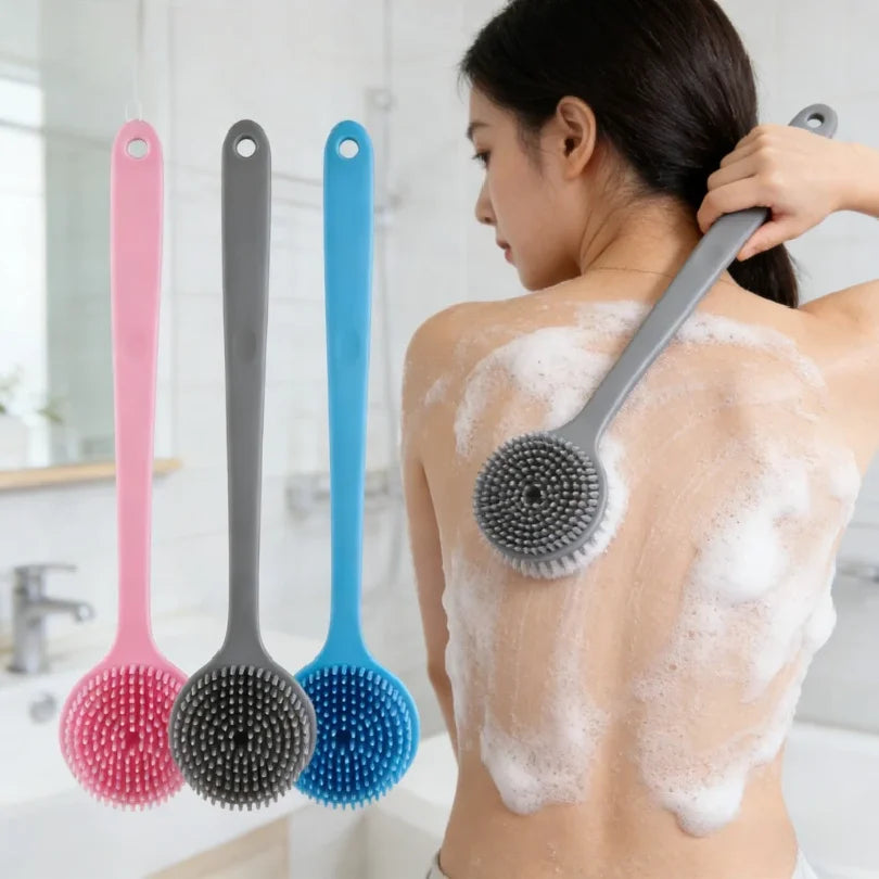 Long Handle Silicone Back Scrubber - Double Sided Exfoliating Bath Brush for Daily Skin Care and Body Massage