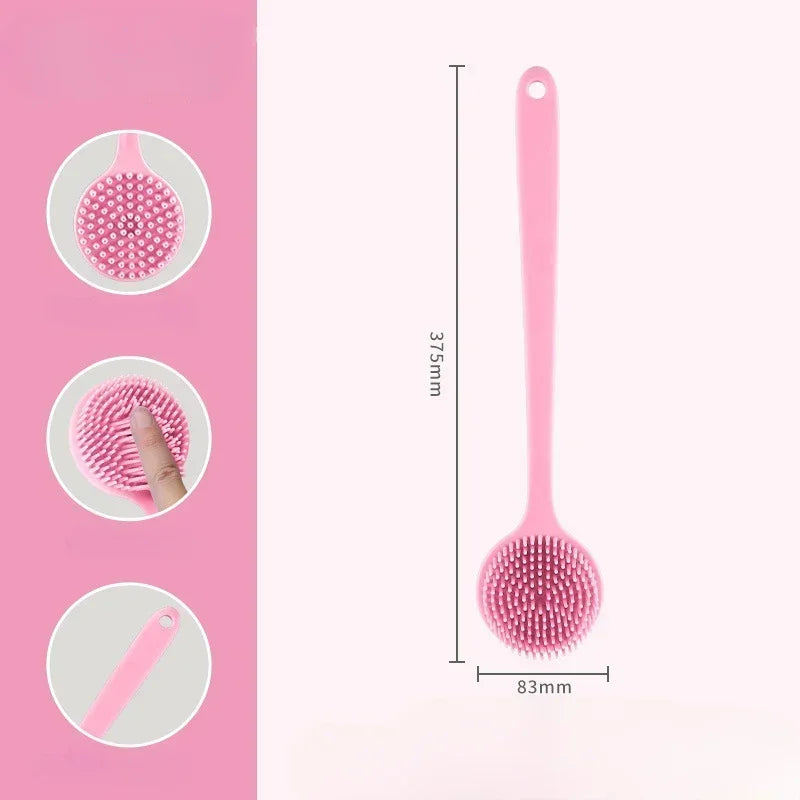 Long Handle Silicone Back Scrubber - Double Sided Exfoliating Bath Brush for Daily Skin Care and Body Massage