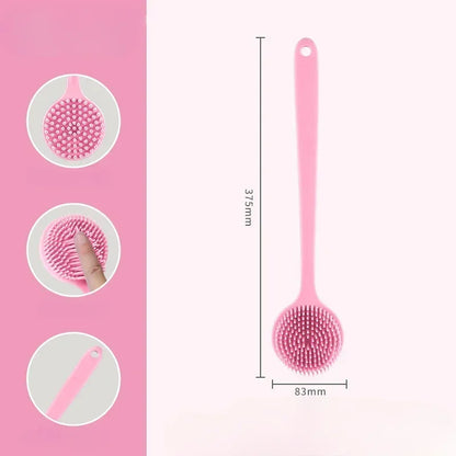 Long Handle Silicone Back Scrubber - Double Sided Exfoliating Bath Brush for Daily Skin Care and Body Massage