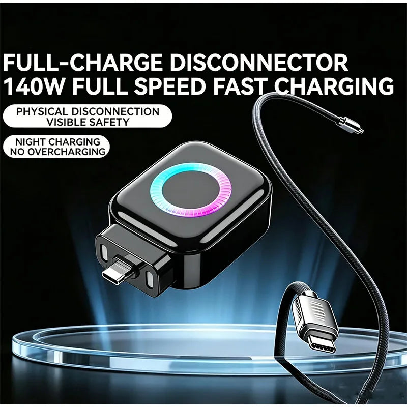 Smart Auto Stop Charging Adapter with Protective Memory Silicone Padding 140w Fast Charging Station Battery Protection Adapter