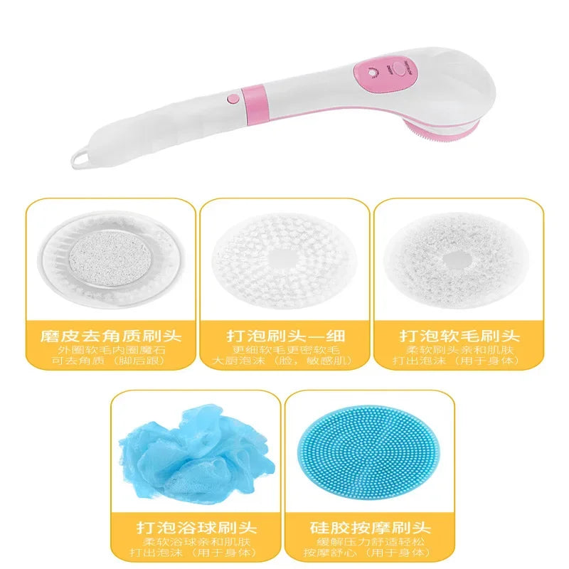 Multifunctional Electric Bath Brush Electric Bath Rubbing Instrument Automatic Waterproof Bath Rubbing Brush With 5 Brush Heads