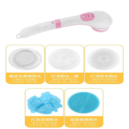 Multifunctional Electric Bath Brush Electric Bath Rubbing Instrument Automatic Waterproof Bath Rubbing Brush With 5 Brush Heads