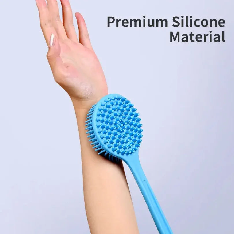 Long Handle Silicone Back Scrubber - Double Sided Exfoliating Bath Brush for Daily Skin Care and Body Massage