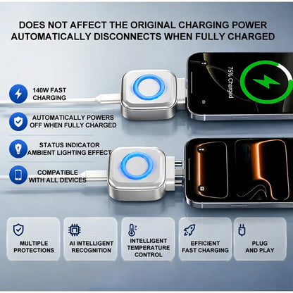 Smart Auto Stop Charging Adapter with Protective Memory Silicone Padding 140w Fast Charging Station Battery Protection Adapter