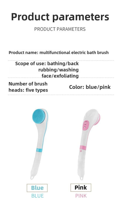 Multifunctional Electric Bath Brush Electric Bath Rubbing Instrument Automatic Waterproof Bath Rubbing Brush With 5 Brush Heads