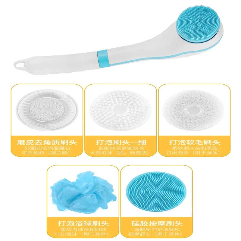 Multifunctional Electric Bath Brush Electric Bath Rubbing Instrument Automatic Waterproof Bath Rubbing Brush With 5 Brush Heads
