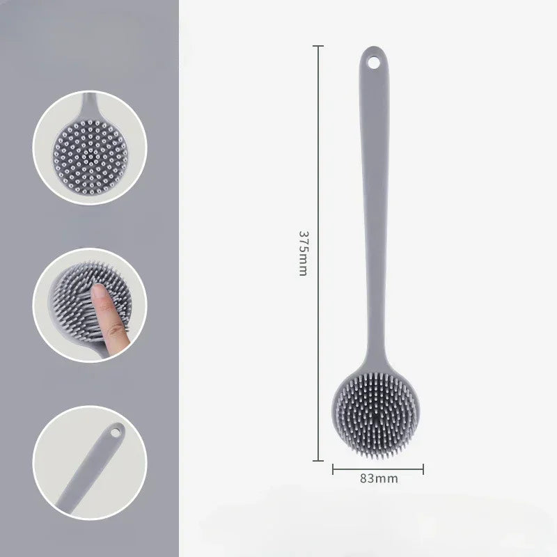 Long Handle Silicone Back Scrubber - Double Sided Exfoliating Bath Brush for Daily Skin Care and Body Massage